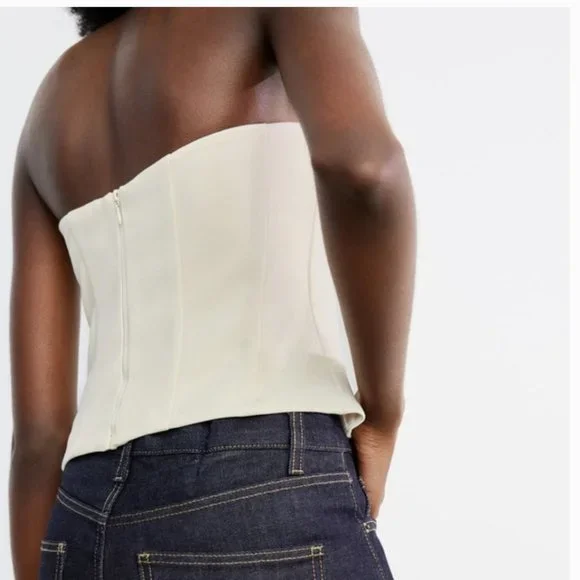 ZARA Oyster White Tuxedo The Masculine Trousers & Bustier Sweetheart Neckline